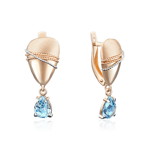 Серьги с топазом из комбинированного золота 585 пробы, фото № 1