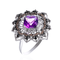 Кольцо с аметистом, бриллиантами из белого золота 585 пробы (арт. 40527)