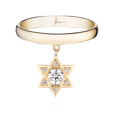 Кольцо с подвесной звездой Давида с бриллиантами из желтого золота 585 пробы (арт. 91690)