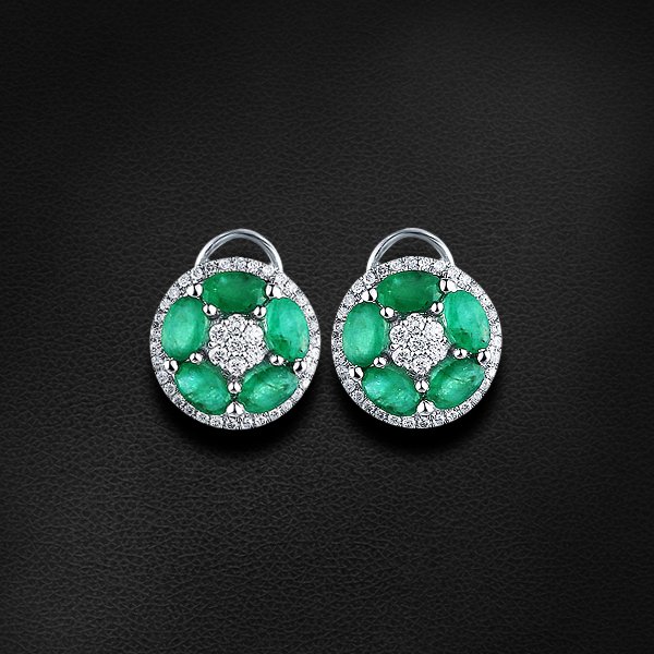 Серьги с изумрудом, бриллиантами из белого золота 585 пробы (арт. 40357)