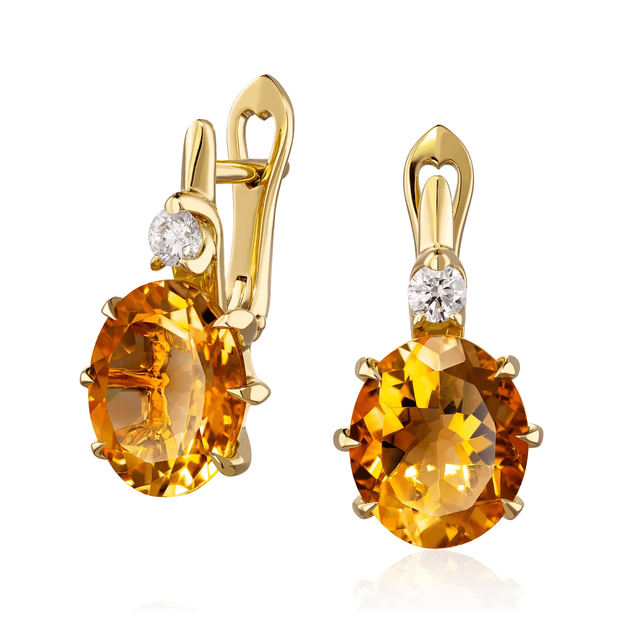 Серьги с цитрином, бриллиантами из желтого золота 750 пробы (арт. 130575)