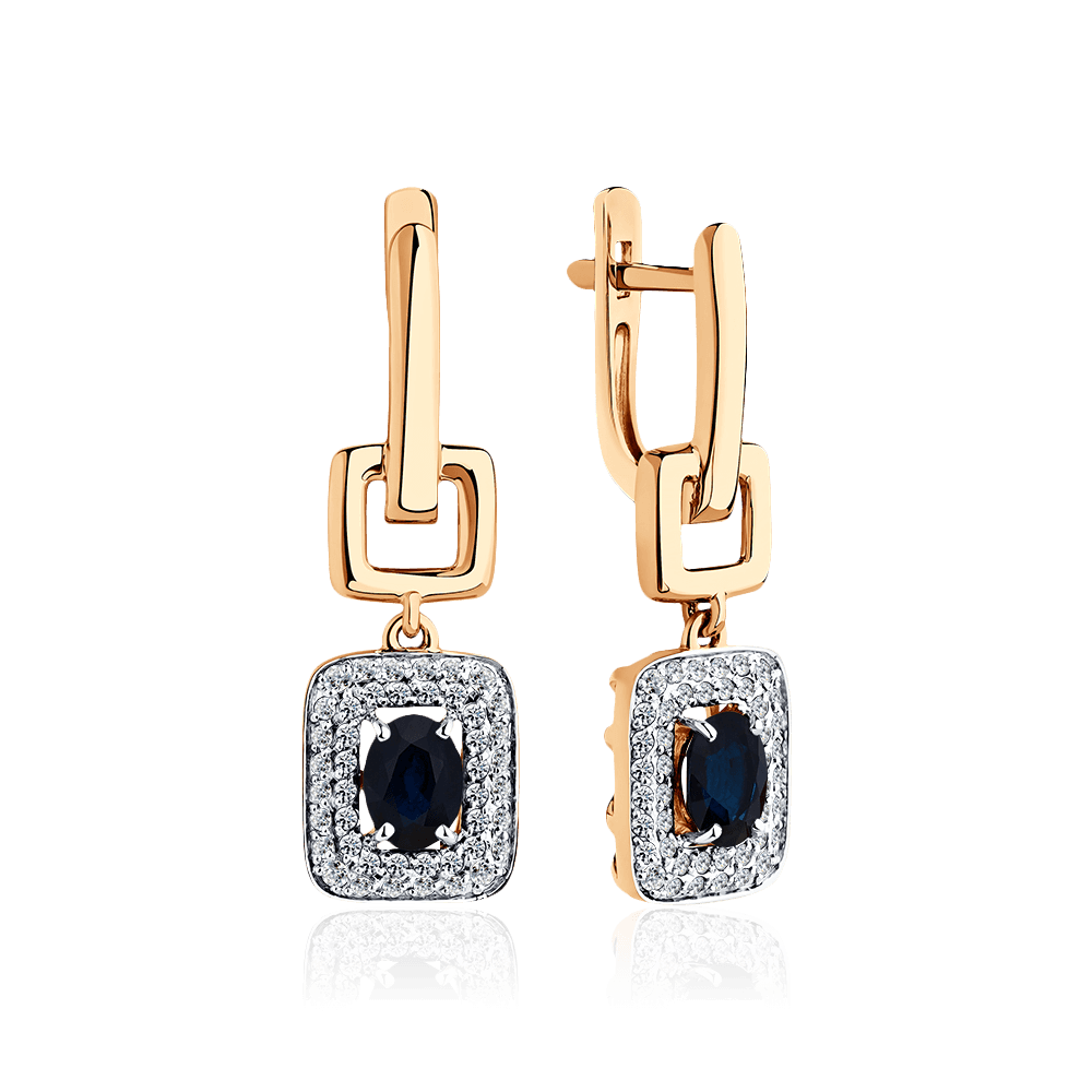 Серьги с сапфиром, бриллиантами из красного золота 585 пробы (арт. 123241)