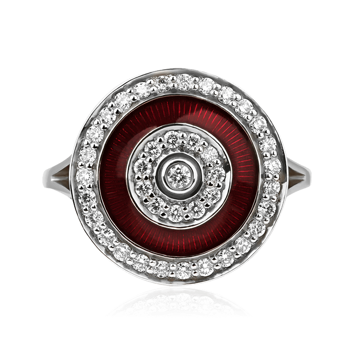 Кольцо с бриллиантами и гильошированной эмалью из белого золота 585, фото № 2