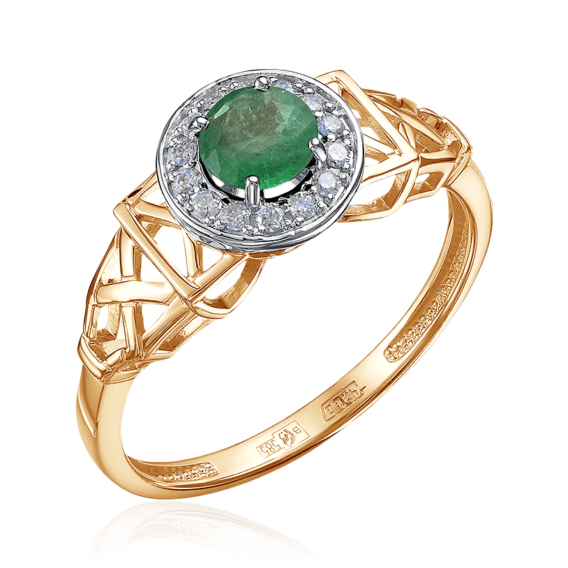 Кольцо с с изумрудом, бриллиантами из комбинированного золота 585 пробы, фото № 1