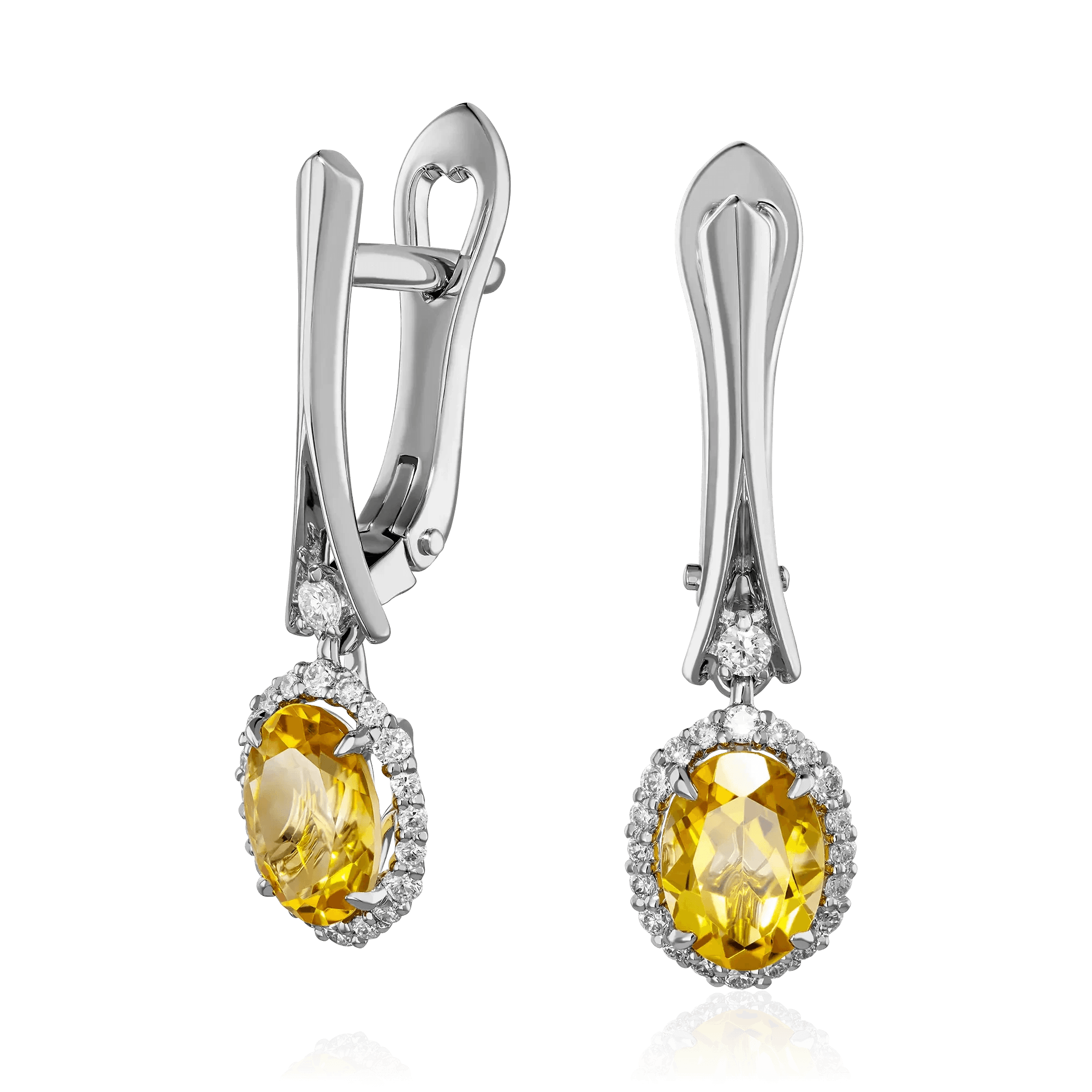 Серьги с цитрином, бриллиантами из белого золота 585 пробы (арт. 128276)