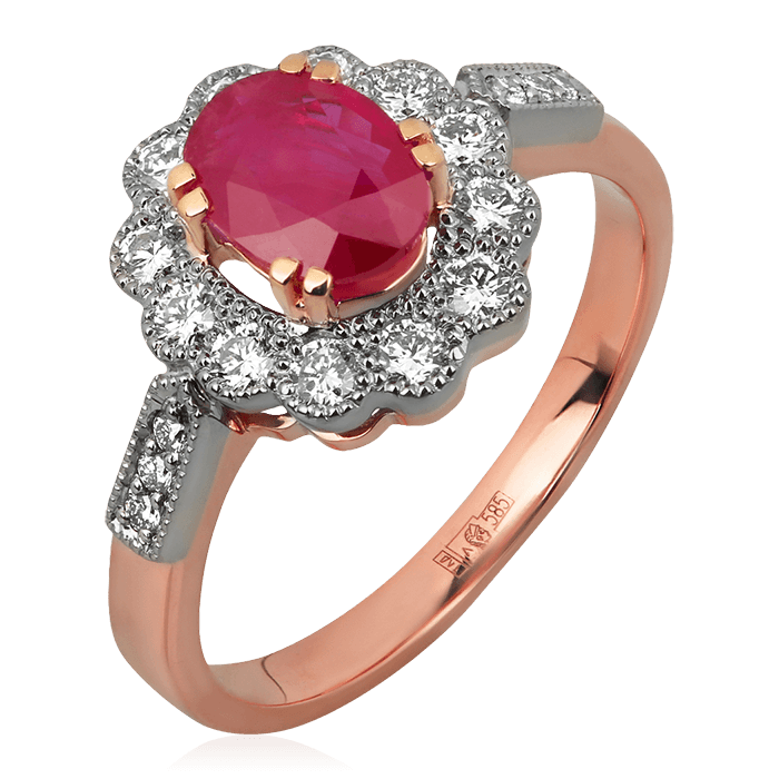 Кольцо с рубином, бриллиантами из красного золота 585 пробы (арт. 76015)