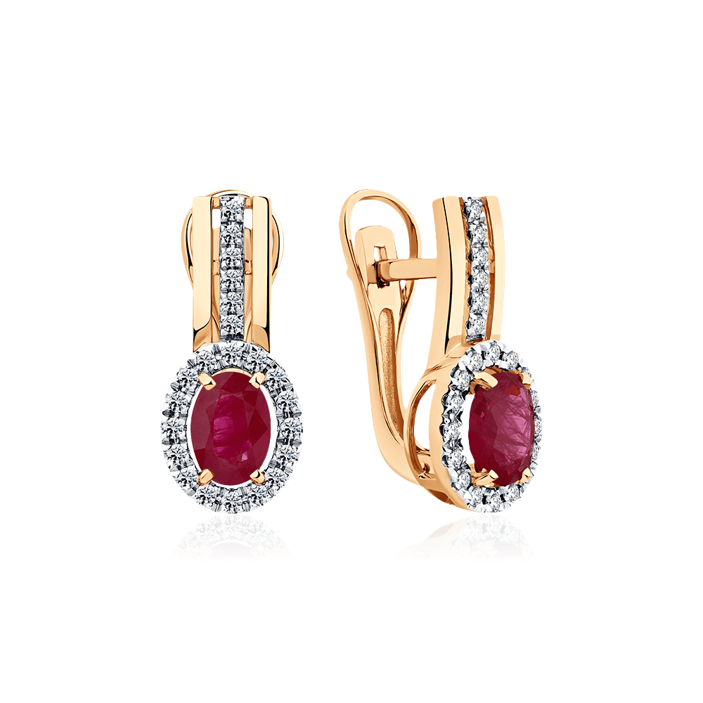 Серьги с рубином, бриллиантами из красного золота 585 пробы (арт. 118459)