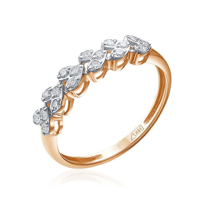 Кольцо в форме сердец с бриллиантами из красного золота 585 пробы, фото № 1