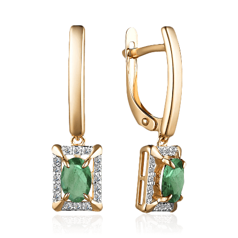 Серьги с изумрудом, бриллиантами из красного золота 585 пробы, фото № 1