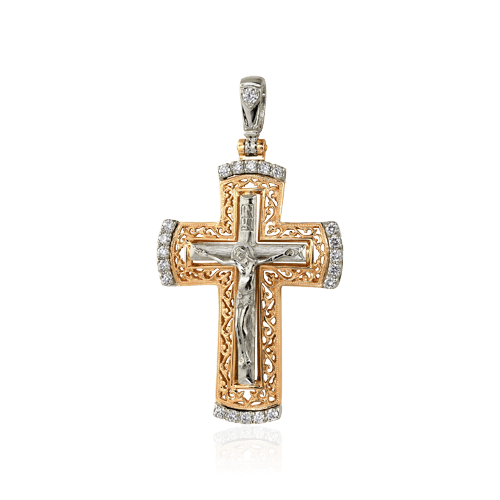 Крест с бриллиантами из красного и белого золота 585 пробы (арт. 56392)