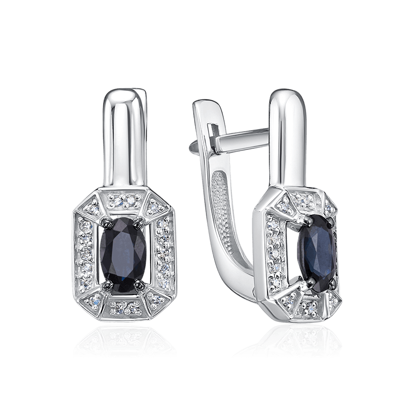 Серьги с сапфиром, бриллиантами из белого золота 585 пробы (арт. 125527)