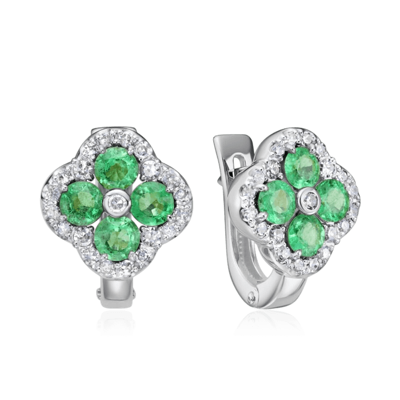 Серьги с изумрудом, бриллиантами из белого золота 585 пробы (арт. 133347)