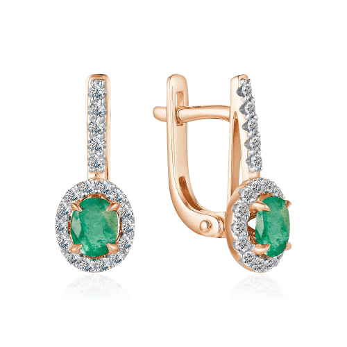 Серьги с изумрудом, бриллиантами из красного золота 585 пробы, фото № 1