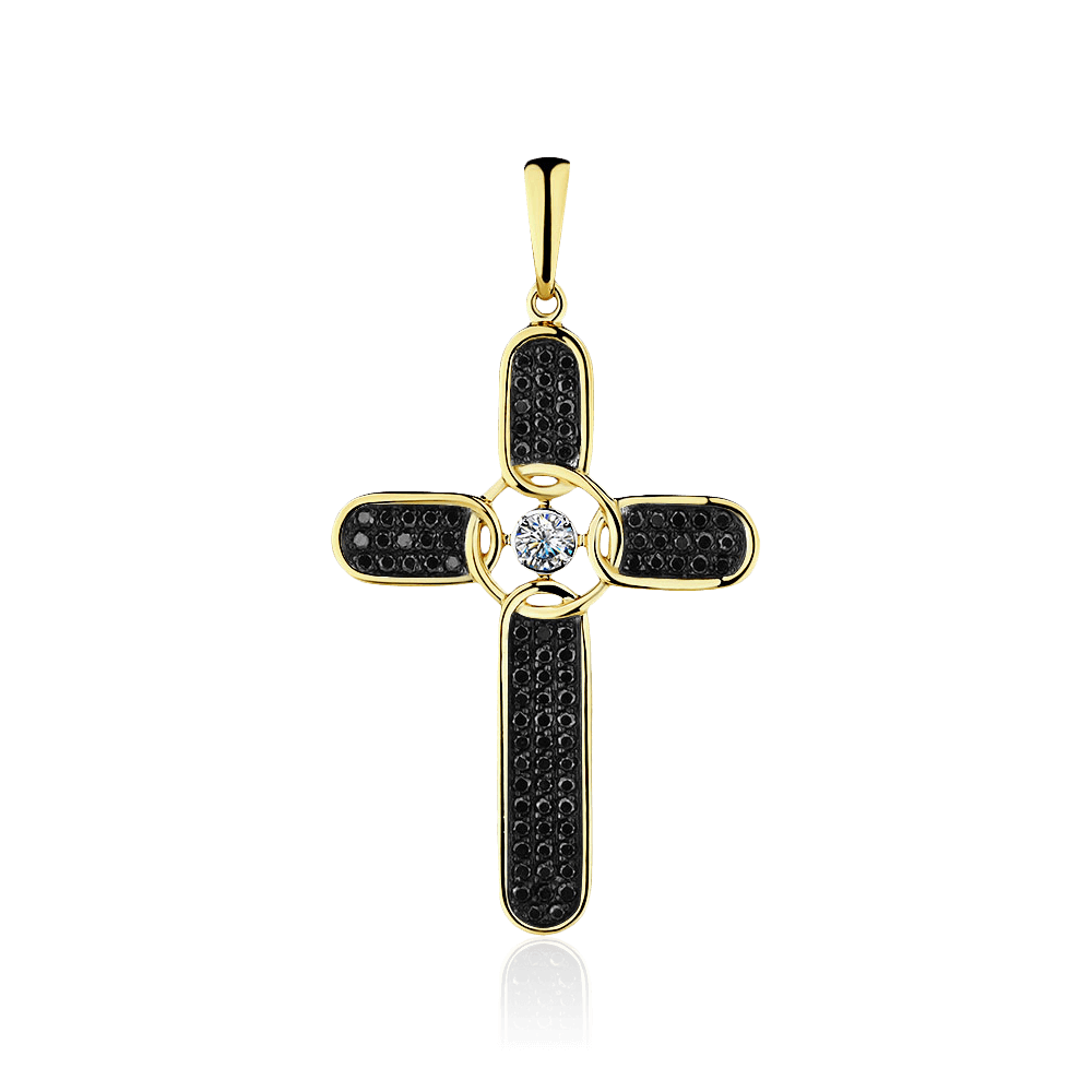 Крест с бриллиантами из желтого золота 585 пробы (арт. 98389)