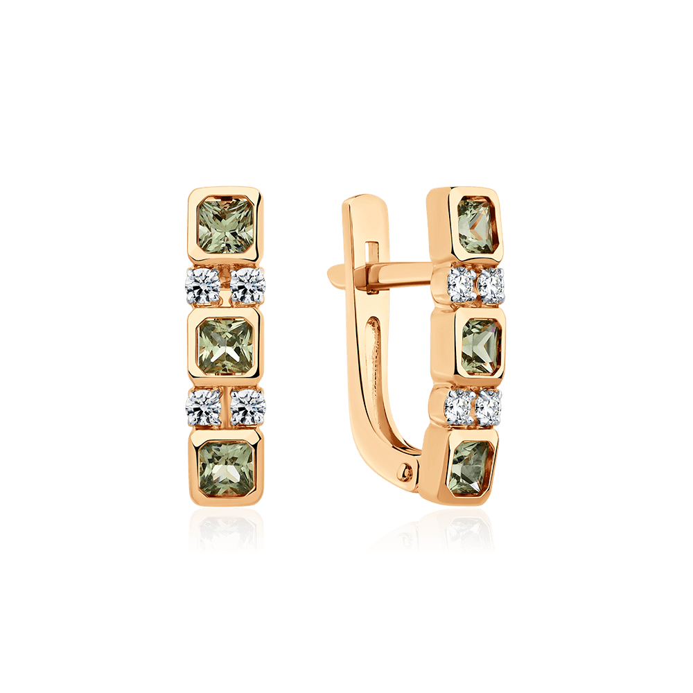 Серьги с сапфиром, бриллиантами из красного золота 585 пробы (арт. 126283)