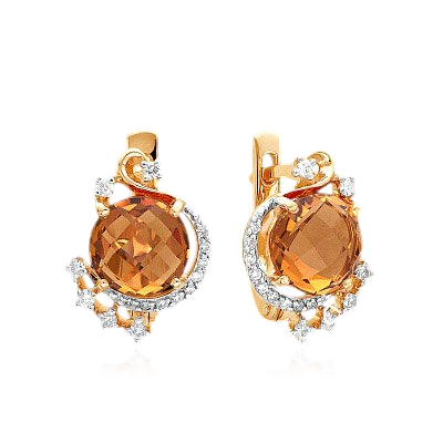 Серьги с цитрином, бриллиантами из красного золота 585 пробы, фото № 1
