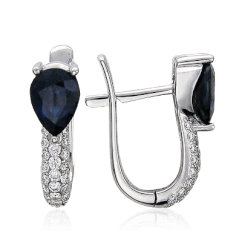 Серьги с сапфиром, бриллиантами из белого золота 585 пробы (арт. 13231)