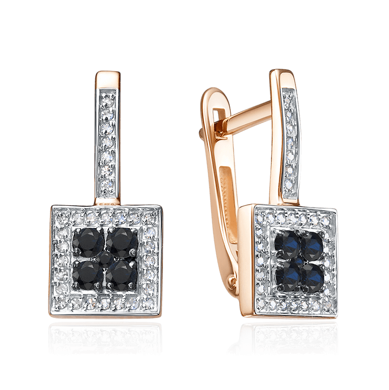 Серьги с сапфиром, бриллиантами из красного золота 585 пробы (арт. 129810)