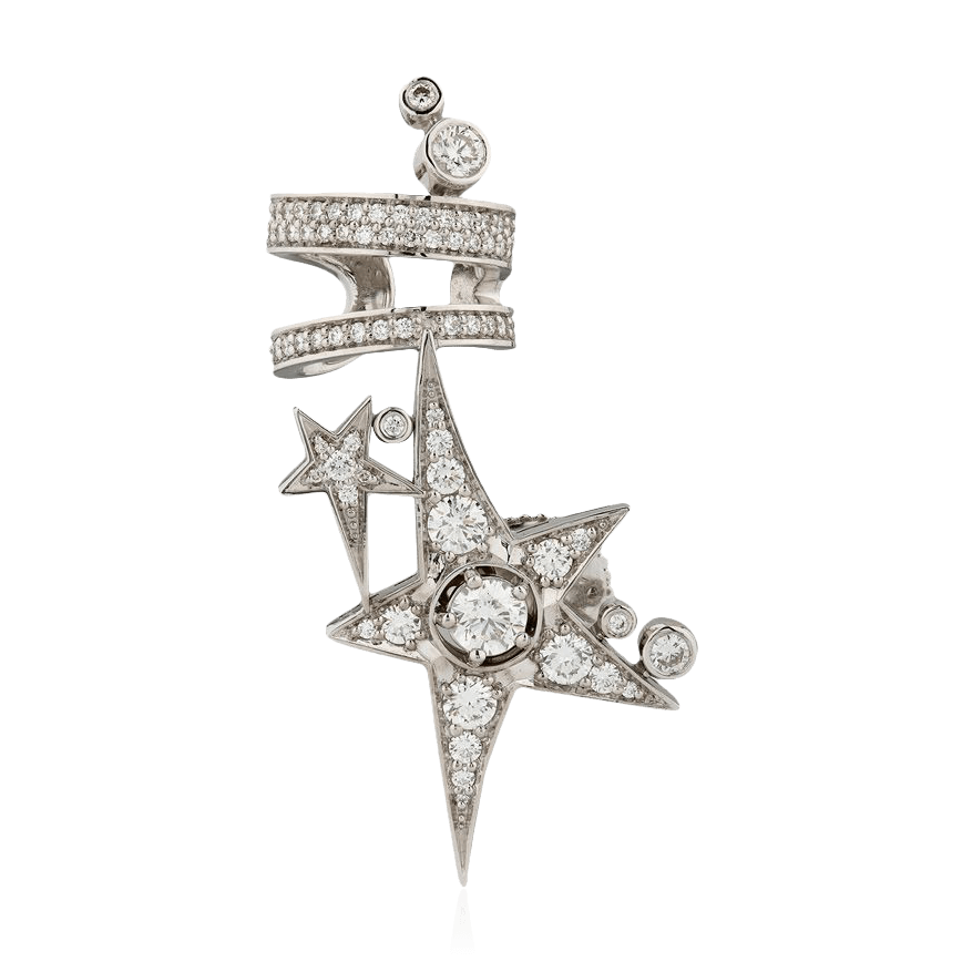 Серьга кафф в виде звезд с бриллиантами из белого золота 585 пробы (арт. 98415)