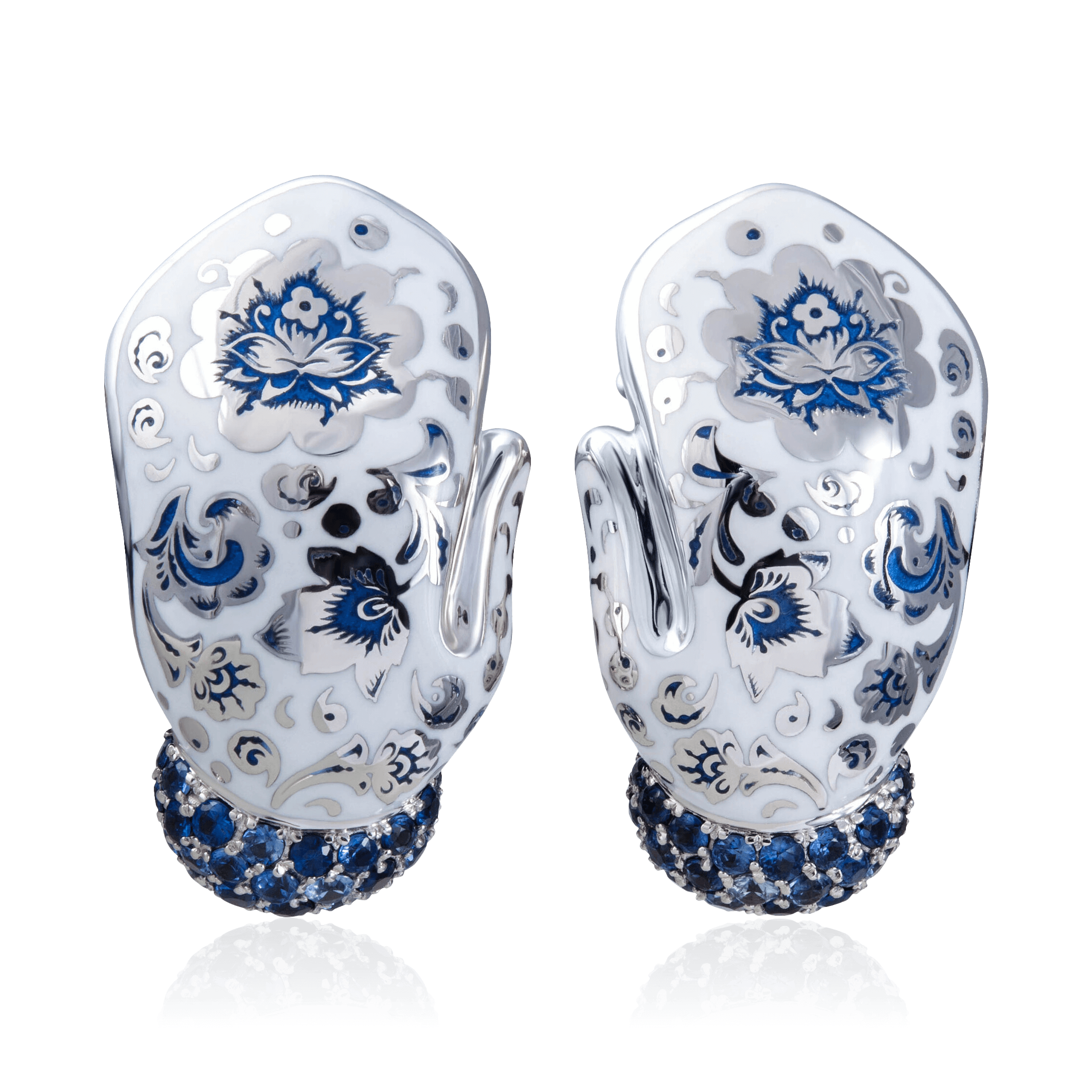 Серьги Варежки с сапфиром из белого золота 750 пробы (арт. 124248)