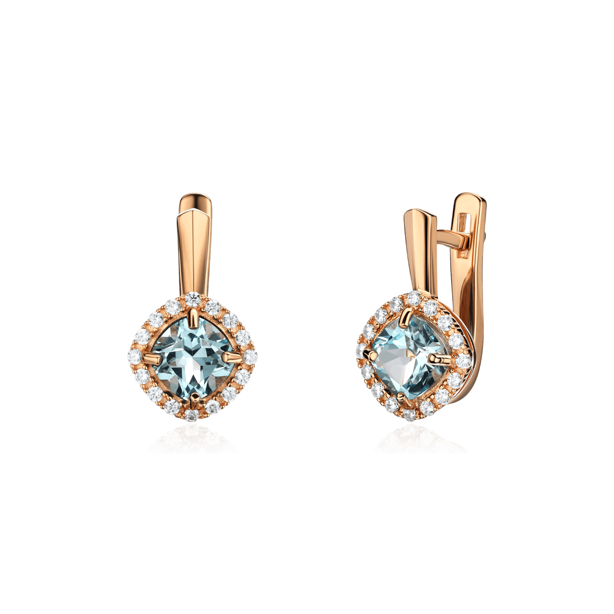 Серьги с топазом, фианитом из красного золота 585 пробы (арт. 129468)