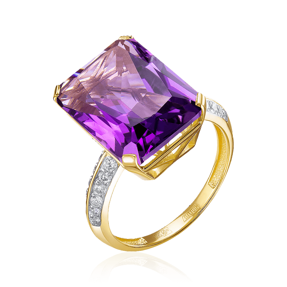 Кольцо с бриллиантами, аметистом из комбинированного золота 585 пробы, фото № 1