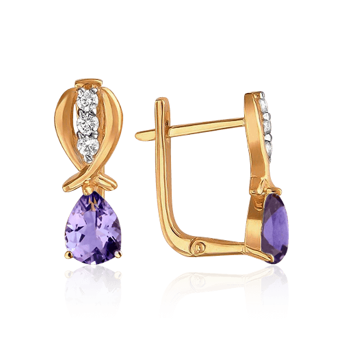 

Серьги с аметистом, фианитами из красного золота 585 пробы