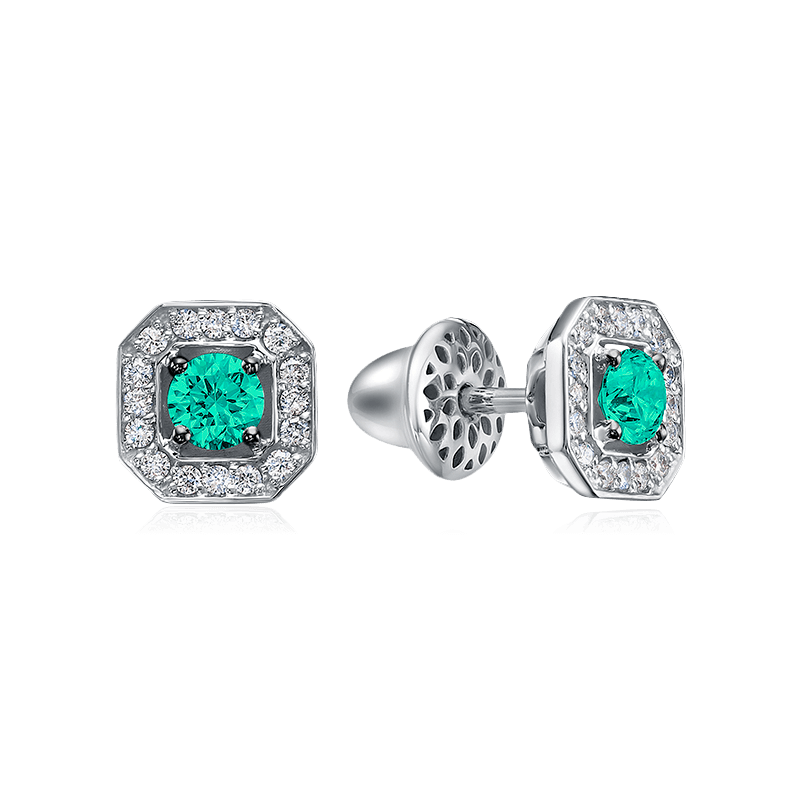 Серьги с бриллиантами, изумрудом из белого золота 585 пробы, фото № 1