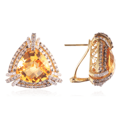 Серьги с бриллиантами, цитрином из желтого золота 585 пробы (арт. 65644)