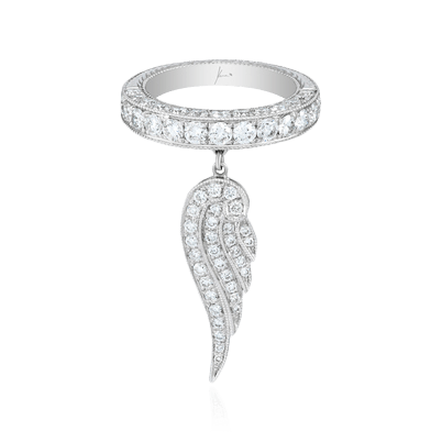 Кольцо с подвесным крылышком с бриллиантами из белого золота 750 пробы (арт. 91769)