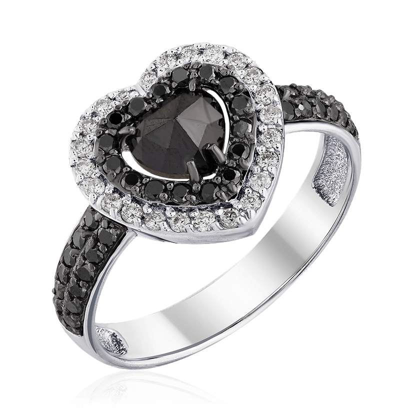 Кольцо сердце с бриллиантами из белого золота 585, фото № 1