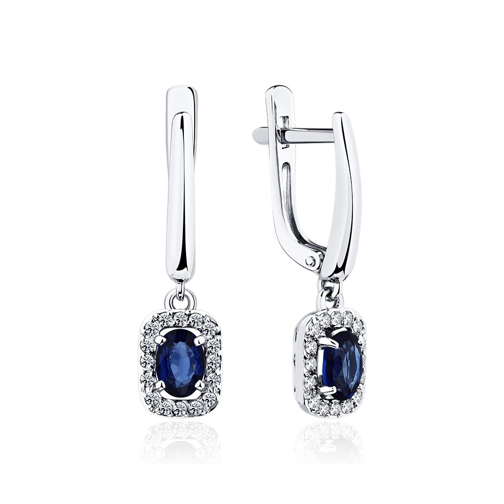 Серьги с сапфиром, бриллиантами из белого золота 585 пробы (арт. 132377)