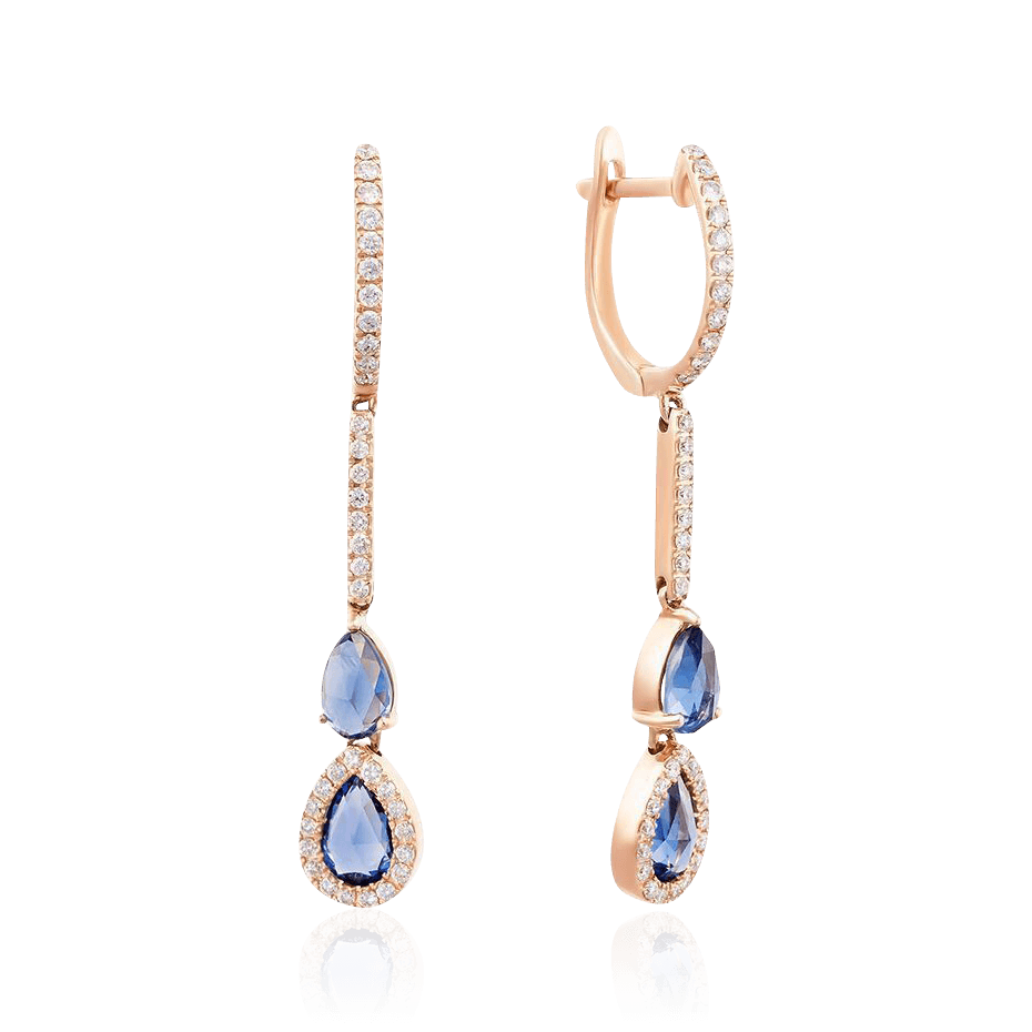 Серьги с сапфиром, бриллиантами из красного золота 585 пробы (арт. 99028)