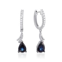 Серьги с сапфиром, бриллиантами из белого золота 585 пробы (арт. 55878)