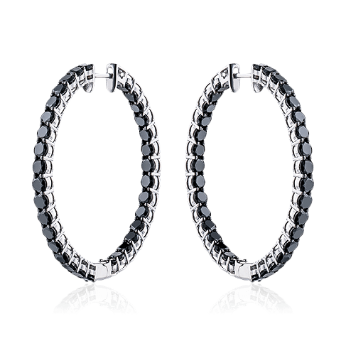 Серьги конго с черными бриллиантами из белого золота 750 пробы, фото № 1