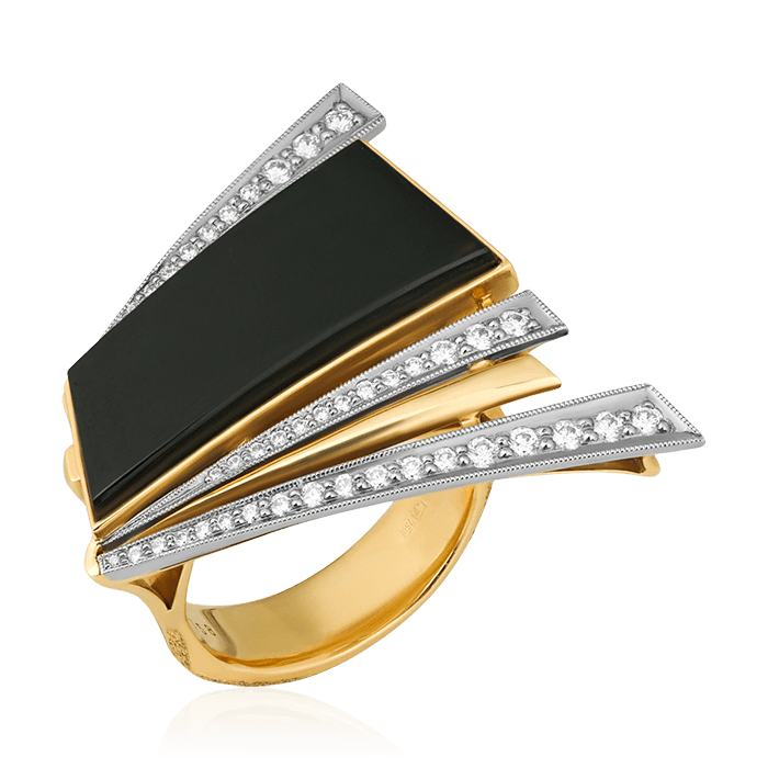 Кольцо с сомбриллом, бриллиантами из желтого золота 750 пробы, фото № 1