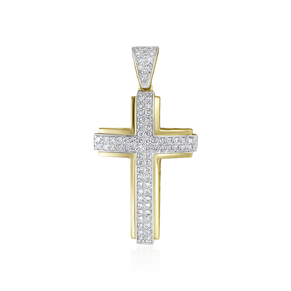Крестик с бриллиантами из желтого золота 585 пробы (арт. 100655)