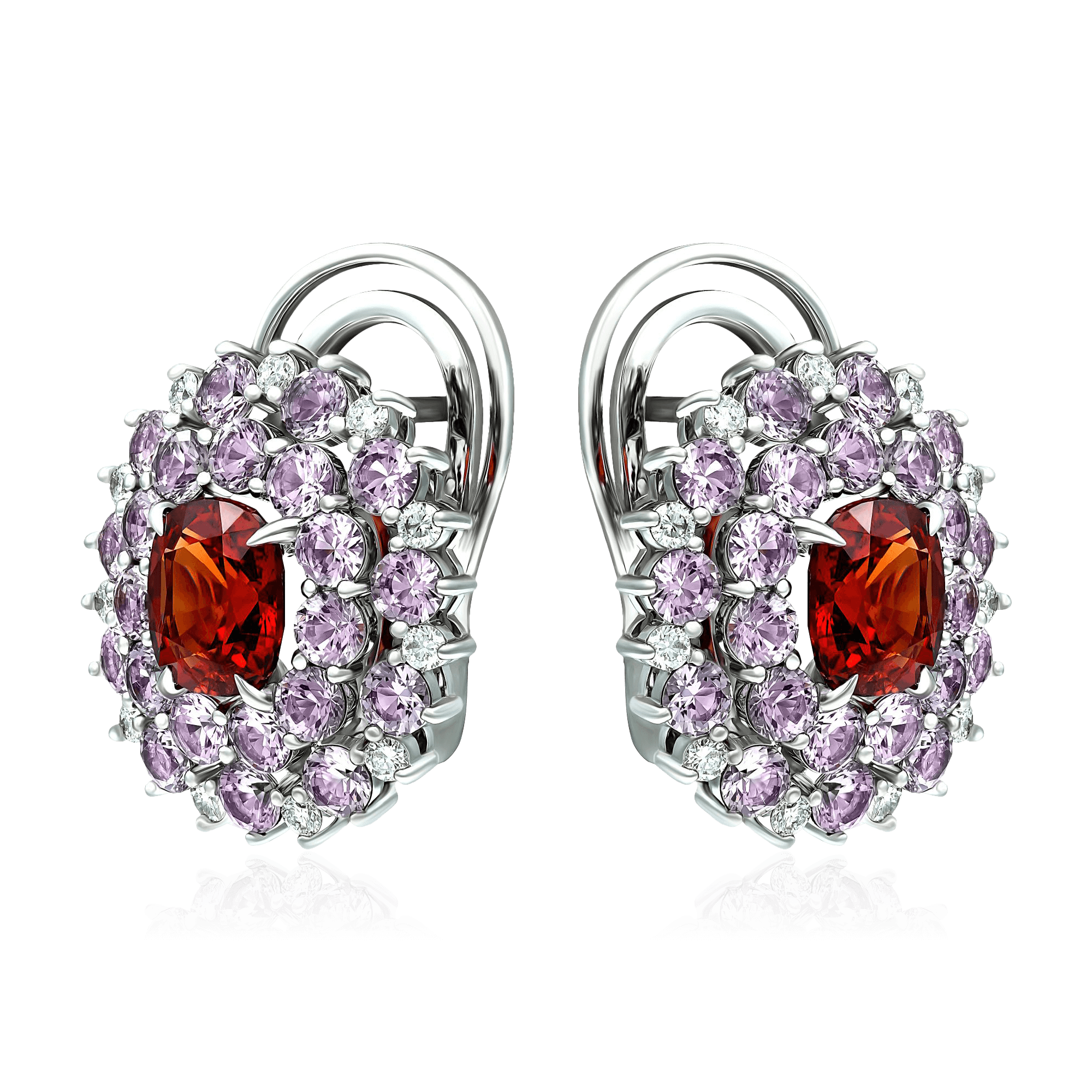 Серьги с шпинелью, бриллиантами из белого золота 750 пробы, фото № 2