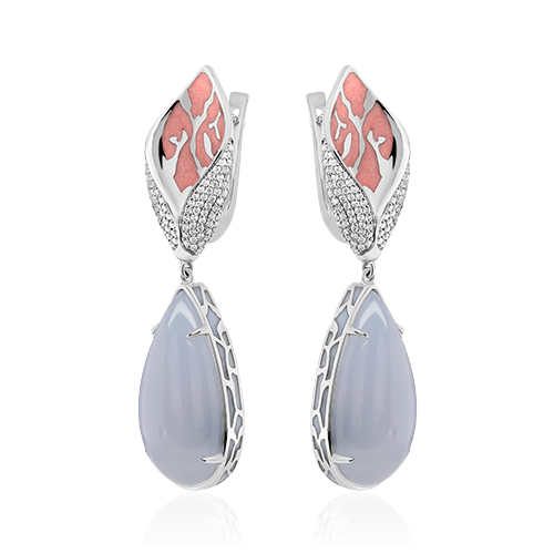 Серьги с халцедоном, бриллиантами из белого золота 585 пробы, фото № 1