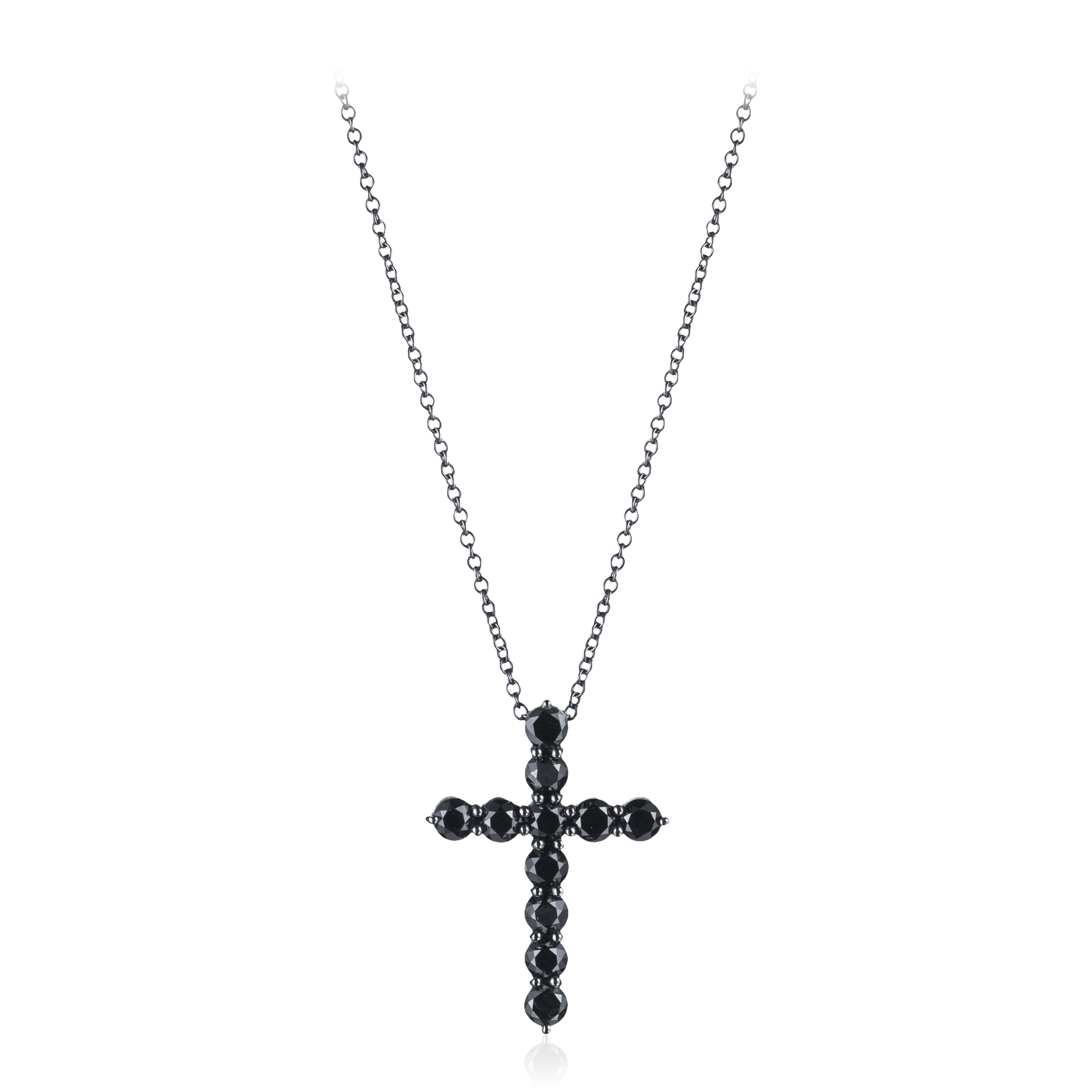 Колье в виде крестика с бриллиантами из белого золота 750 пробы, фото № 1