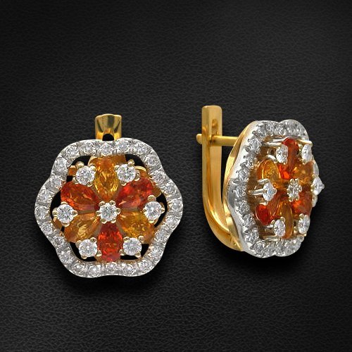 Серьги с бриллиантами, цветными сапфирами из комбинированного золота 750 пробы из коллекции Garden, фото № 1