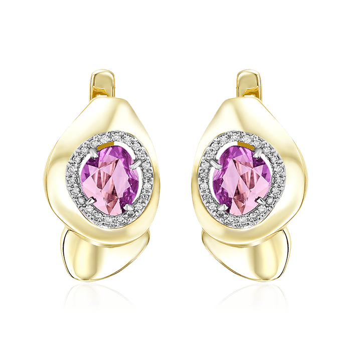Серьги с сапфиром, бриллиантами из желтого золота 585 пробы, фото № 1