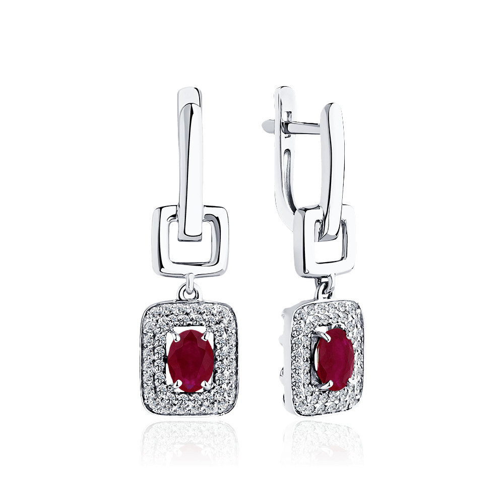 Серьги с рубином, бриллиантами из белого золота 585 пробы (арт. 123140)