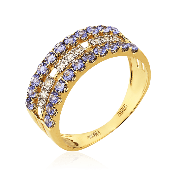 Кольцо с танзанитом, бриллиантами из желтого золота 585 пробы (арт. 81980)