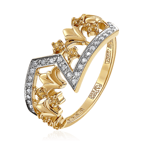Кольцо с сапфиром, бриллиантами из желтого золота 585 пробы (арт. 95576)