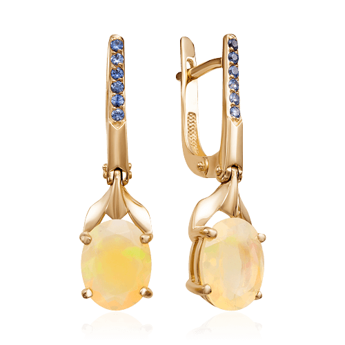 Серьги с опалом, сапфирами из красного золота 585 пробы (арт. 66504)