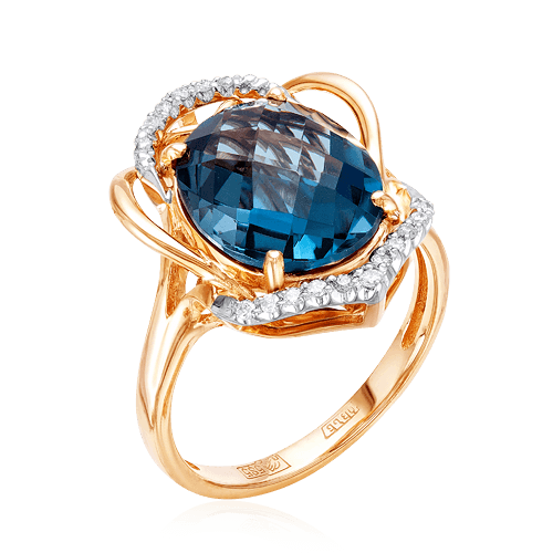 Кольцо с лондон топазом, бриллиантами из комбинированного золота 585 пробы, фото № 1