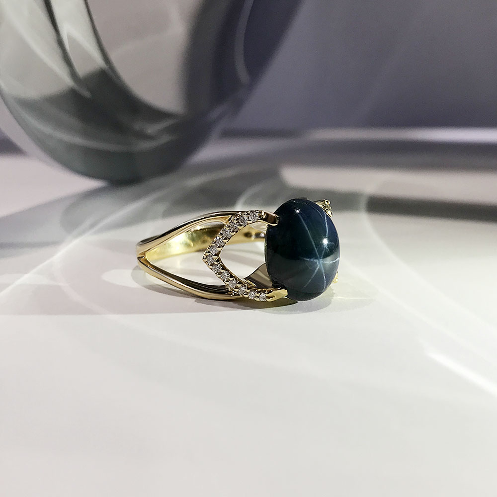 Кольцо с сапфиром, бриллиантами из желтого золота 585 пробы, фото № 3