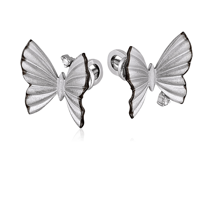 Пуссеты Бабочки с бриллиантами из белого золота 585 пробы, фото № 1