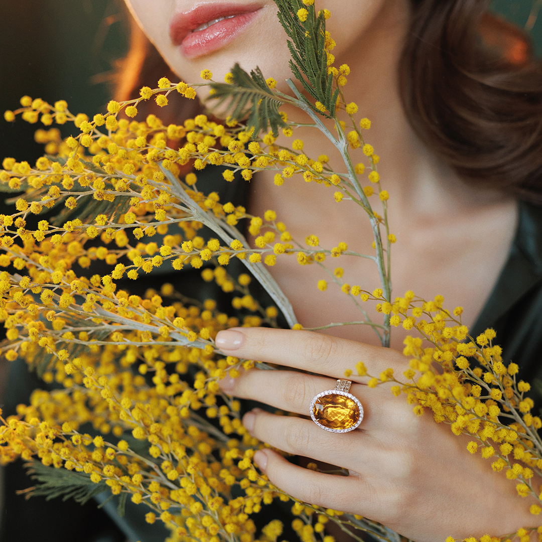 Кольцо с бериллом, бриллиантами из желтого золота 585 пробы, фото № 4